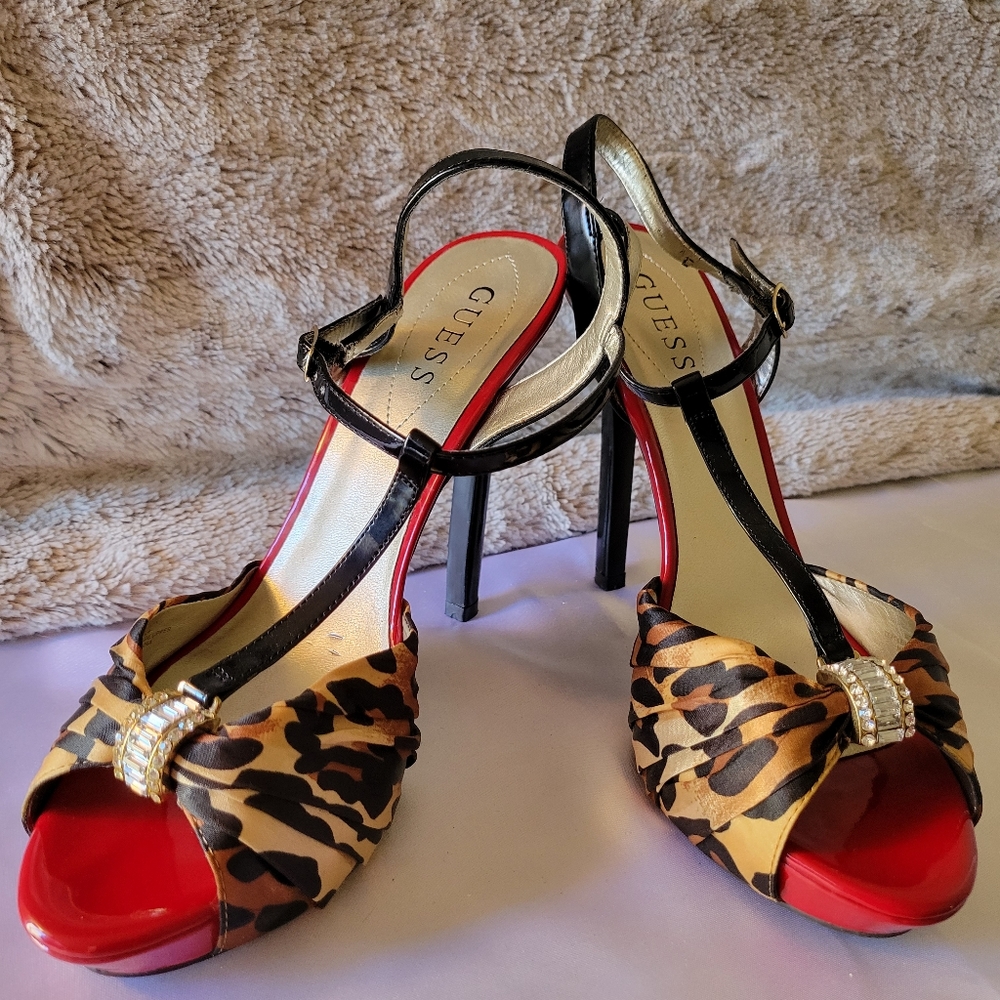 Guess Leopard Strapy Heel, 8.5
